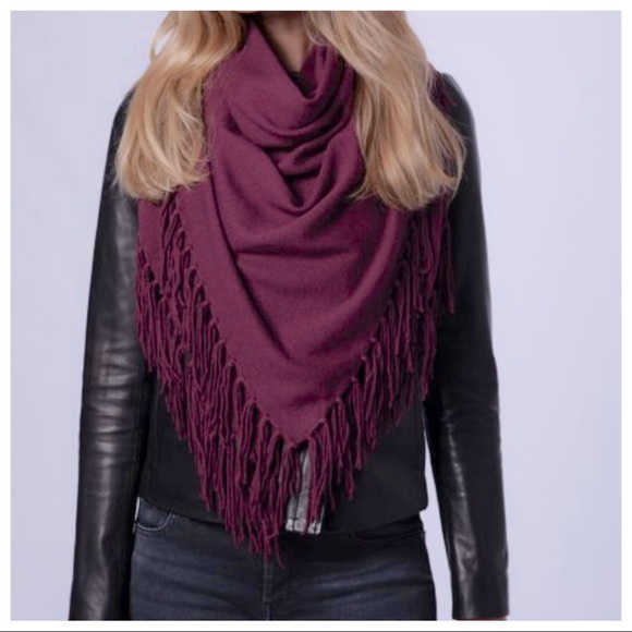 ShopEvelynne Accessories - CASHMERE WINE FRINGE SCARF/SHAWL OVERSIZED